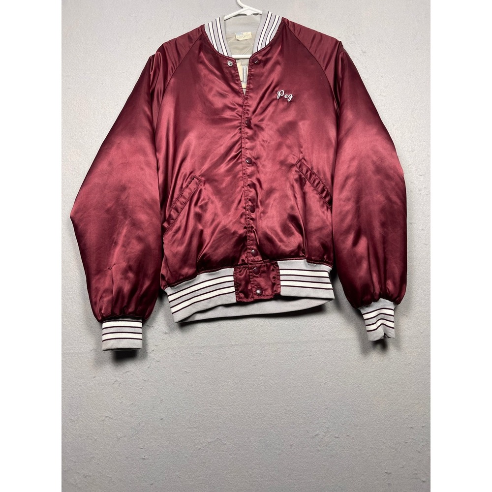 Howe Athletic Apparel Vintage Varsity Jacket Mens Medium Burgundy Satin Good
